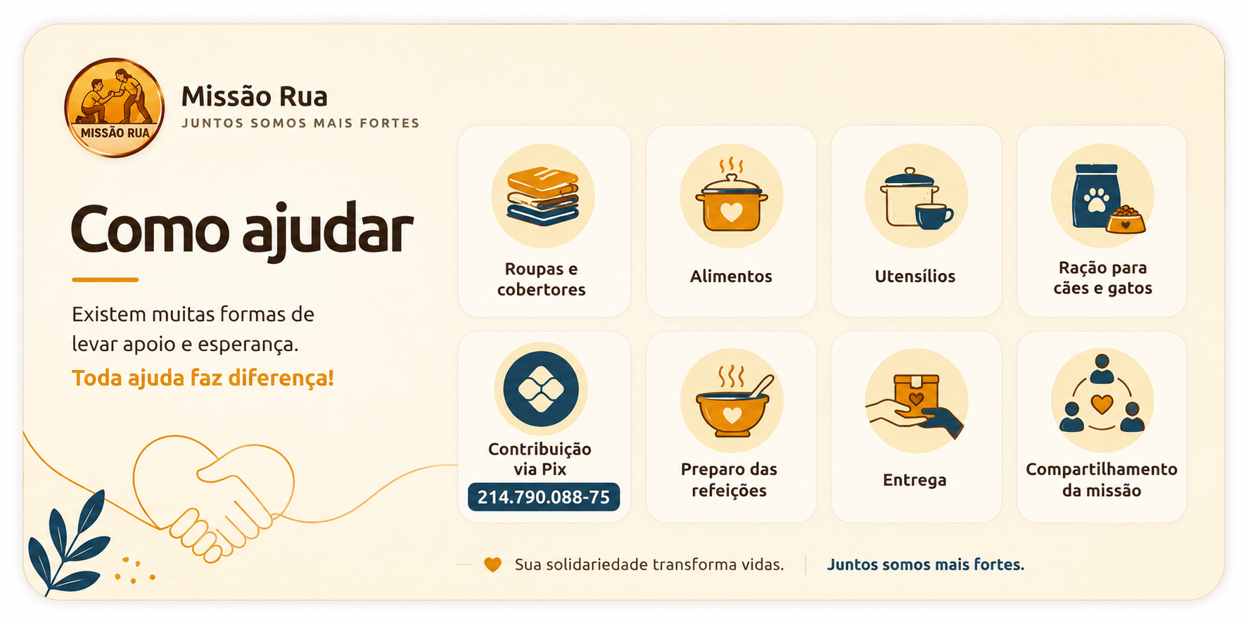 Formas de apoio da Missão Rua